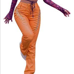 Lace Up/ Cut Out Leather Pants (Y2K style)